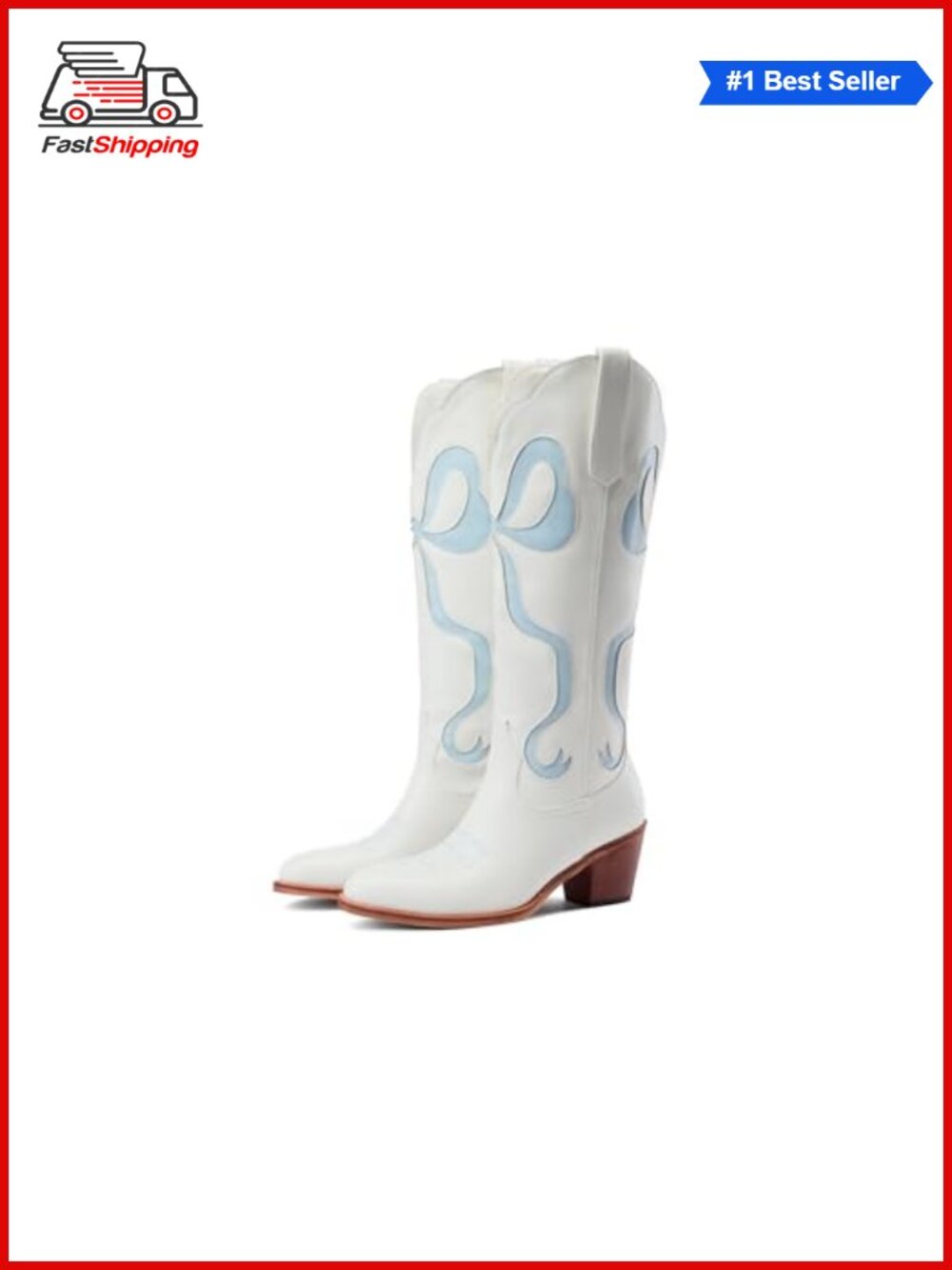✨ LGQ Women's Knee-High Cowboy Boots Bow Embroidery Chunky Heel Western Boots